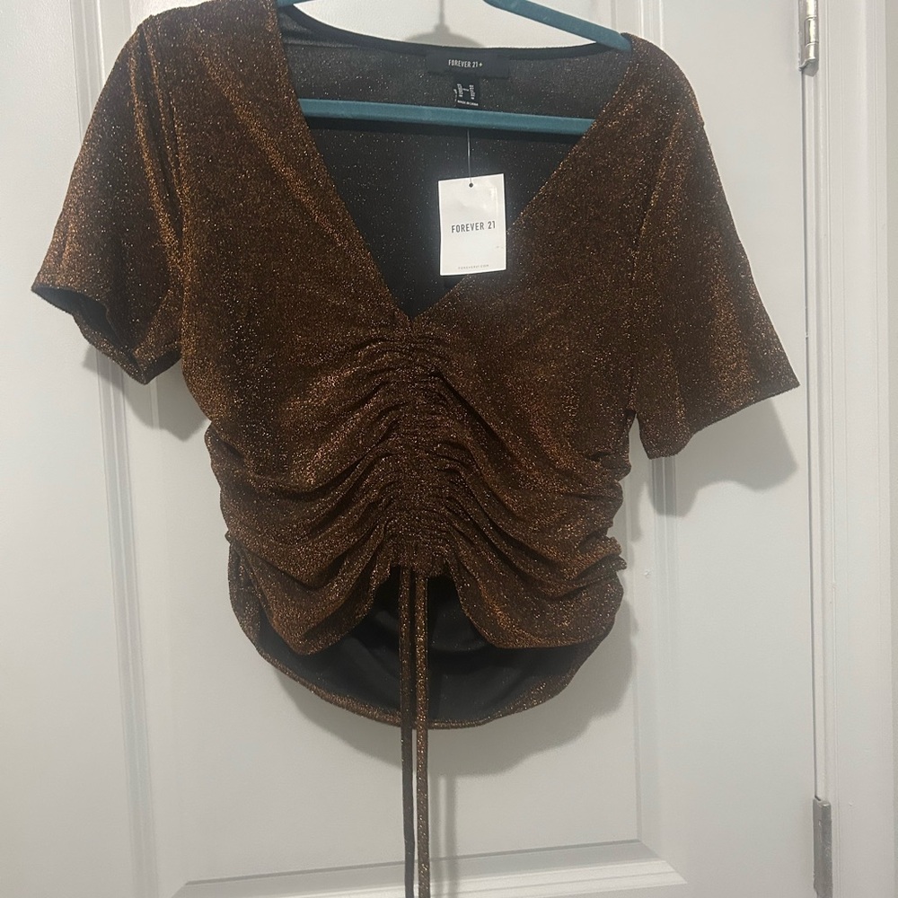 Forever 21 Shimmering Brown Ruched Blouse